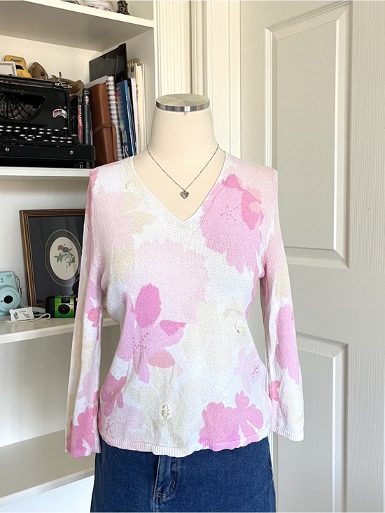 Sigrid Olsen Sweaters - 2000s Sigrid Olsen pink floral sweater